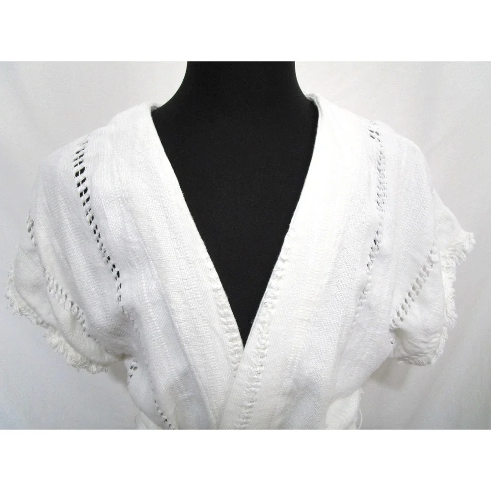Vintage Handwoven Mexican White Belted Boho Wrap Shirt Women Sz M/L - Picture 2 of 13